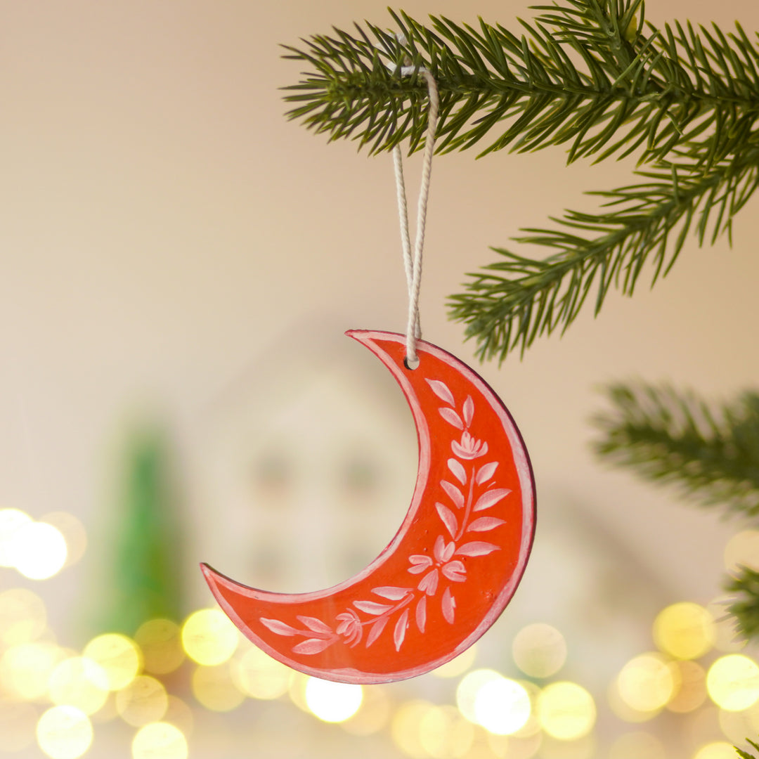 9 Pc | Handpainted Nordic Noel Red Folk Art MDF Ornament Set