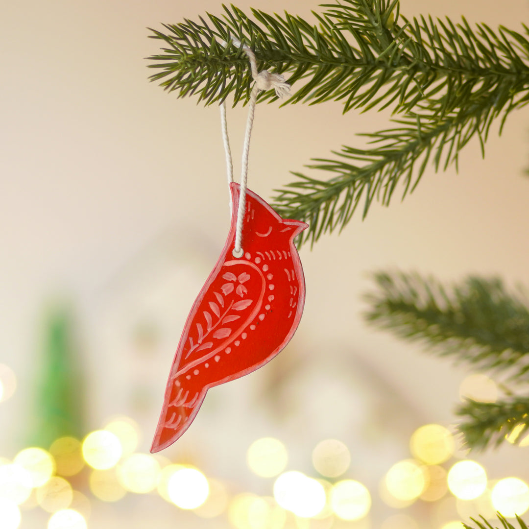 9 Pc | Handpainted Nordic Noel Red Folk Art MDF Ornament Set