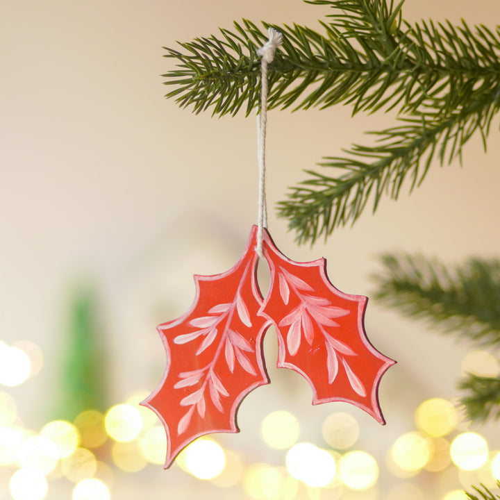 4 Pc | Handpainted Crimson Minis Red Folk MDF Ornament Set