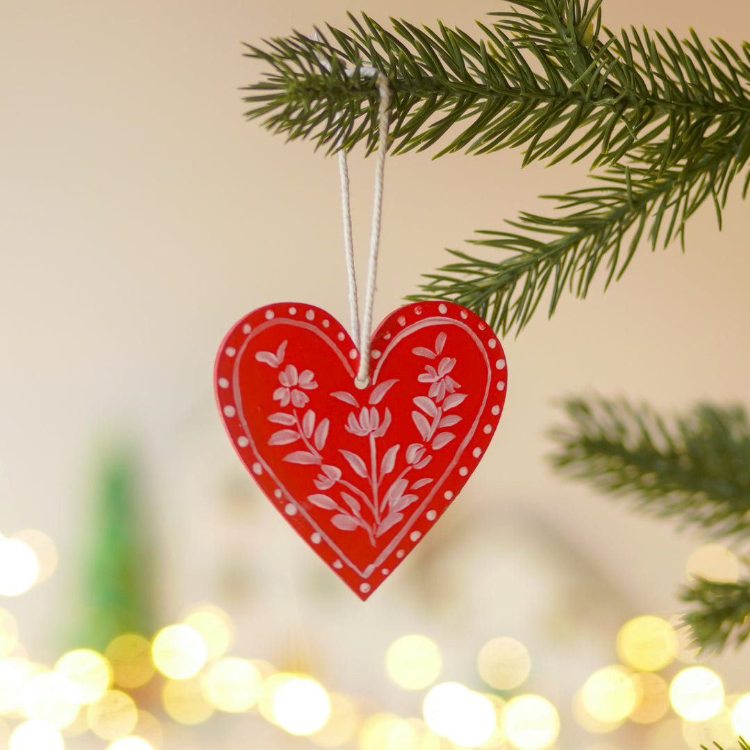 4 Pc | Handpainted Crimson Minis Red Folk MDF Ornament Set