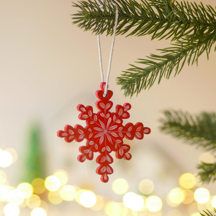 4 Pc | Handpainted Crimson Minis Red Folk MDF Ornament Set