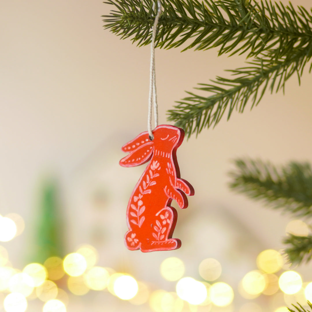 4 Pc | Handpainted Nordic Minis Red Folk MDF Ornament Set