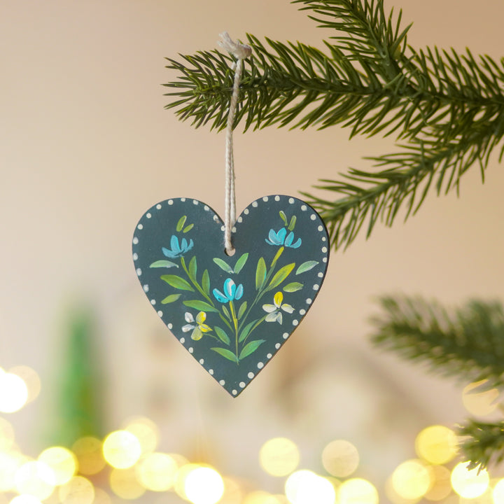 9 Pc | Handpained Nordic Noel Blue Folk Art MDF Ornament Set