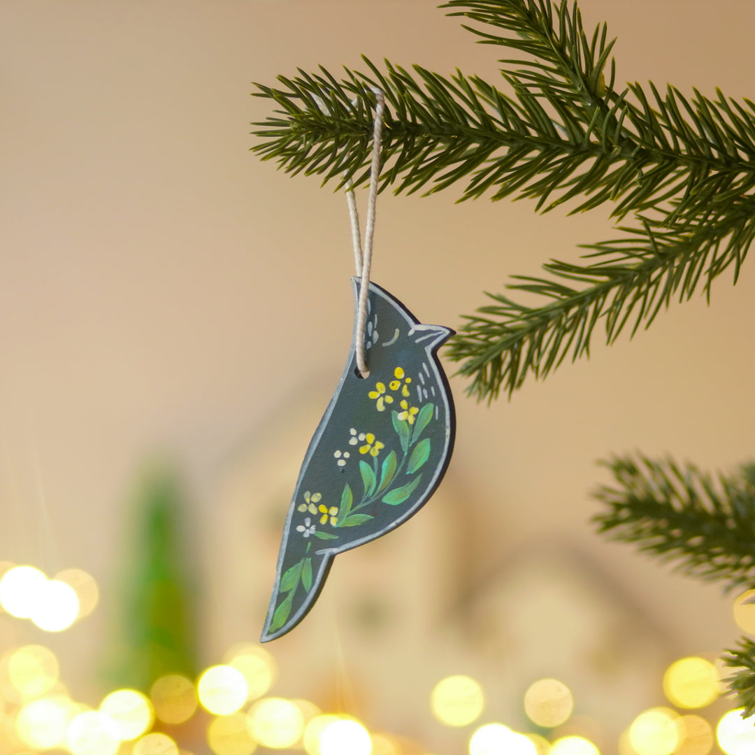 9 Pc | Handpained Nordic Noel Blue Folk Art MDF Ornament Set