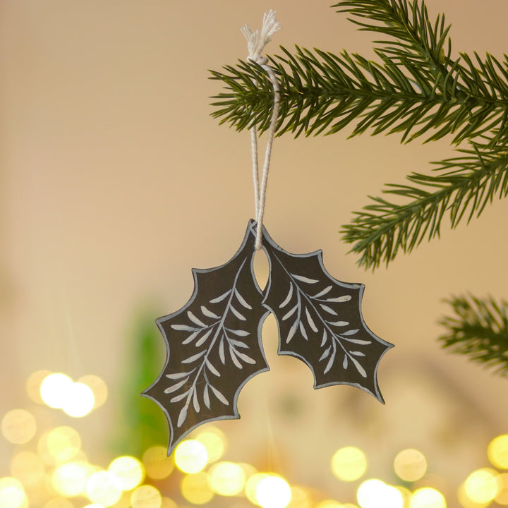 9 Pc | Handpainted Midnight Nordic Black Folk Art MDF Ornament Set