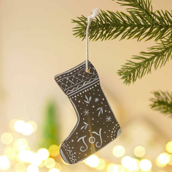 9 Pc | Handpainted Midnight Nordic Black Folk Art MDF Ornament Set