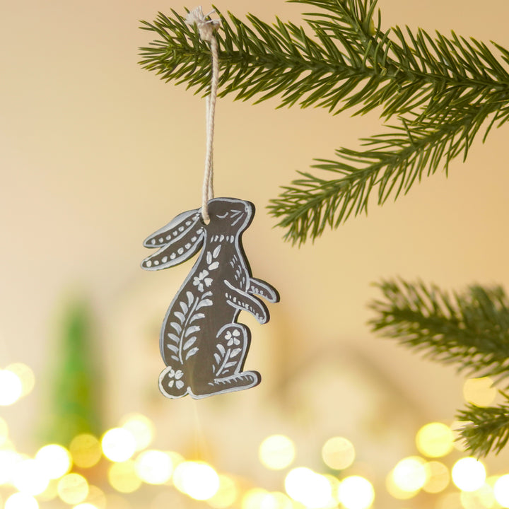 9 Pc | Handpainted Midnight Nordic Black Folk Art MDF Ornament Set