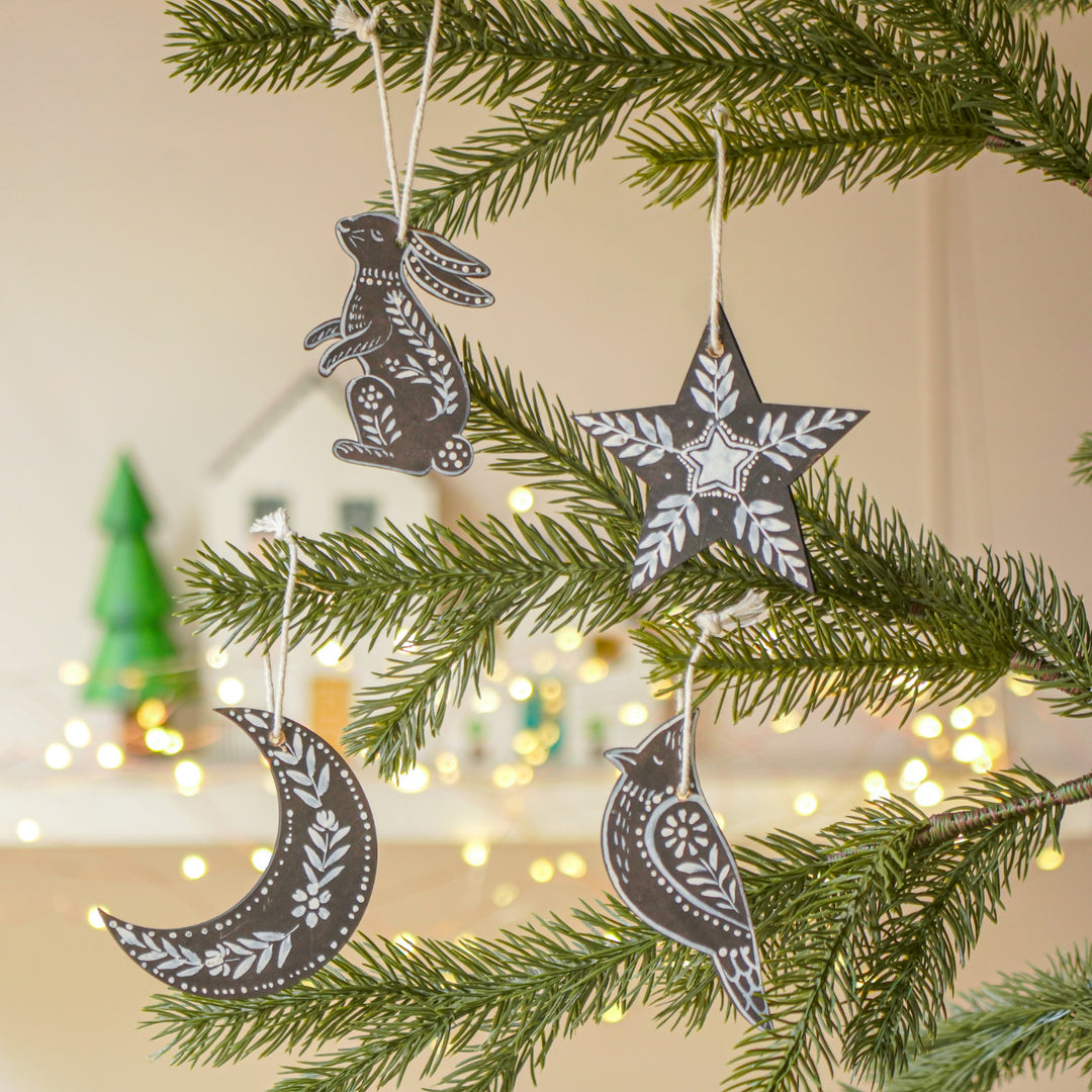 4 Pc | Handpainted Arctic Minis Black Folk MDF Ornament Set