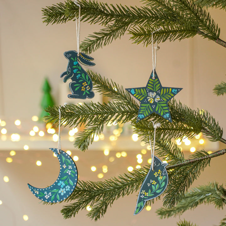 4 Pc | Handpainted Arctic Minis Blue Folk MDF Ornament Set