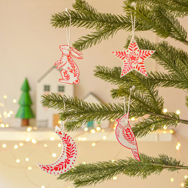 4 Pc | Handpainted Nordic Minis White Folk MDF Ornament Set