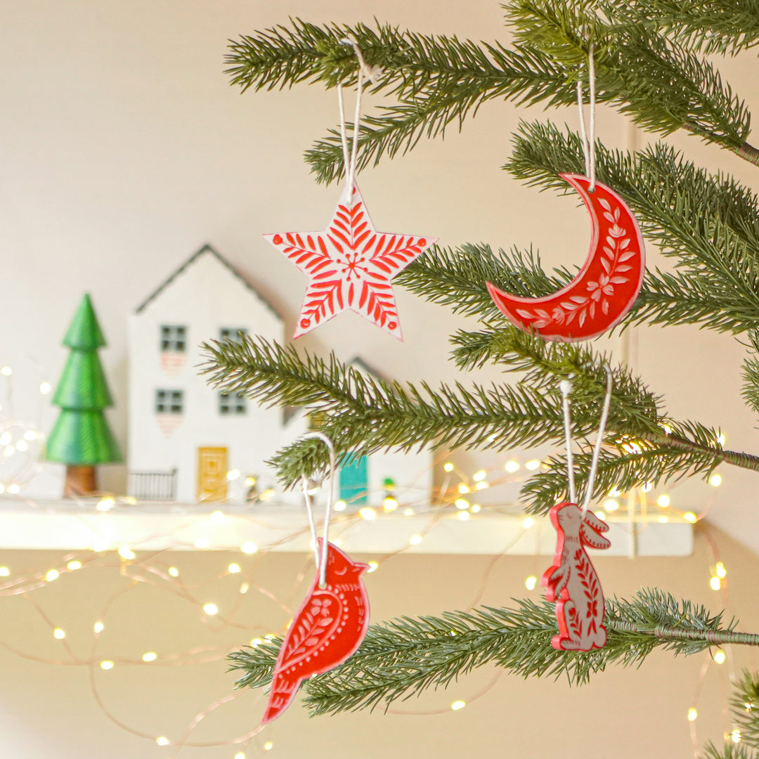 4 Pc | Handpainted Nordic Minis Red Folk MDF Ornament Set