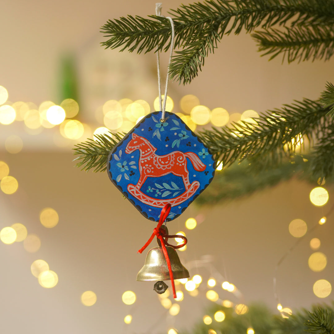 3 Pc | Handpainted  Woodland Jingle Trio Bell MDF Ornaments Set