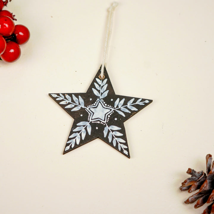 9 Pc | Handpainted Midnight Nordic Black Folk Art MDF Ornament Set