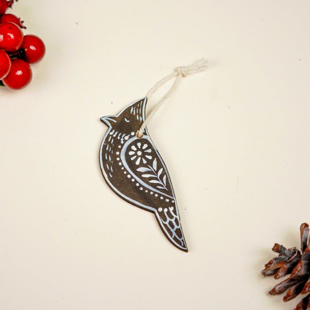 9 Pc | Handpainted Midnight Nordic Black Folk Art MDF Ornament Set