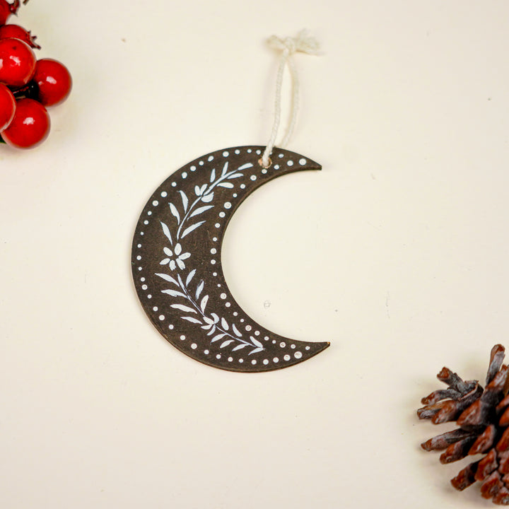 9 Pc | Handpainted Midnight Nordic Black Folk Art MDF Ornament Set