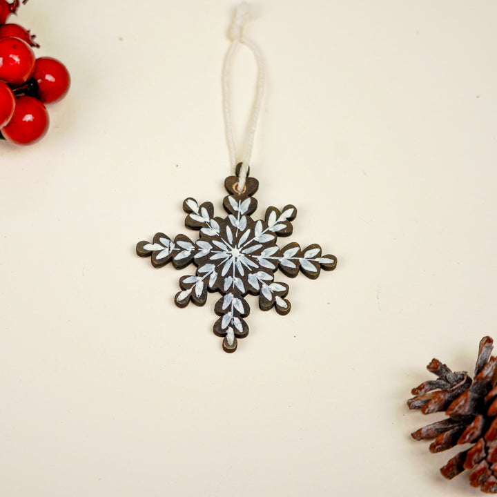 9 Pc | Handpainted Midnight Nordic Black Folk Art MDF Ornament Set