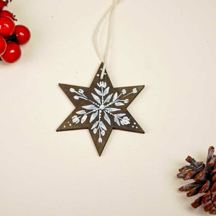 9 Pc | Handpainted Midnight Nordic Black Folk Art MDF Ornament Set