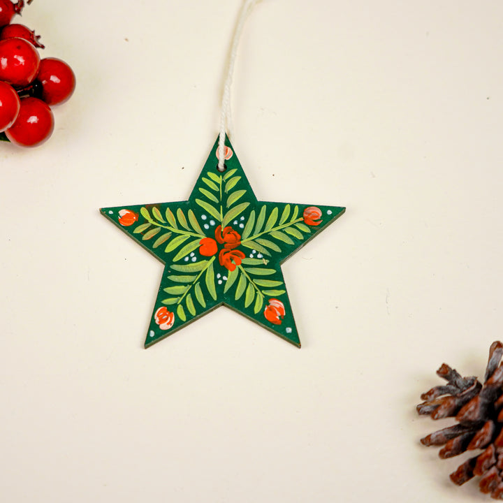 4 Pc | Handpainted Arctic Minis Green Folk MDF Ornament Set