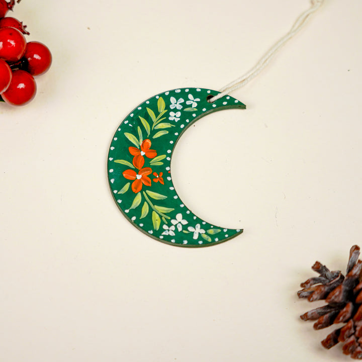 9 Pc | Handpainted Nordic Noel Green Folk Art MDF Ornament Set