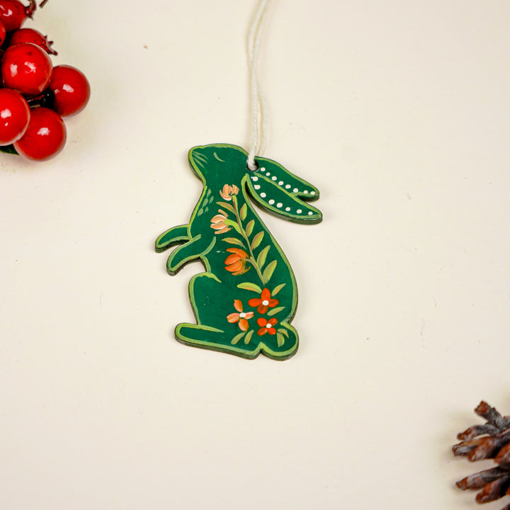 9 Pc | Handpainted Nordic Noel Green Folk Art MDF Ornament Set