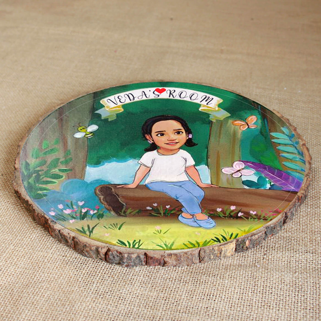 Photo Caricature Bark Nameplate with Stand