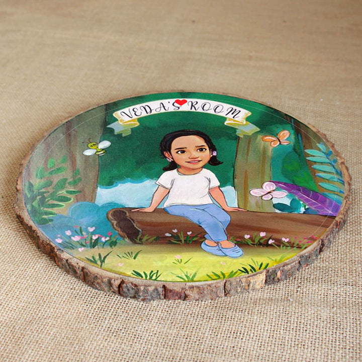 Photo Caricature Bark Nameplate with Stand