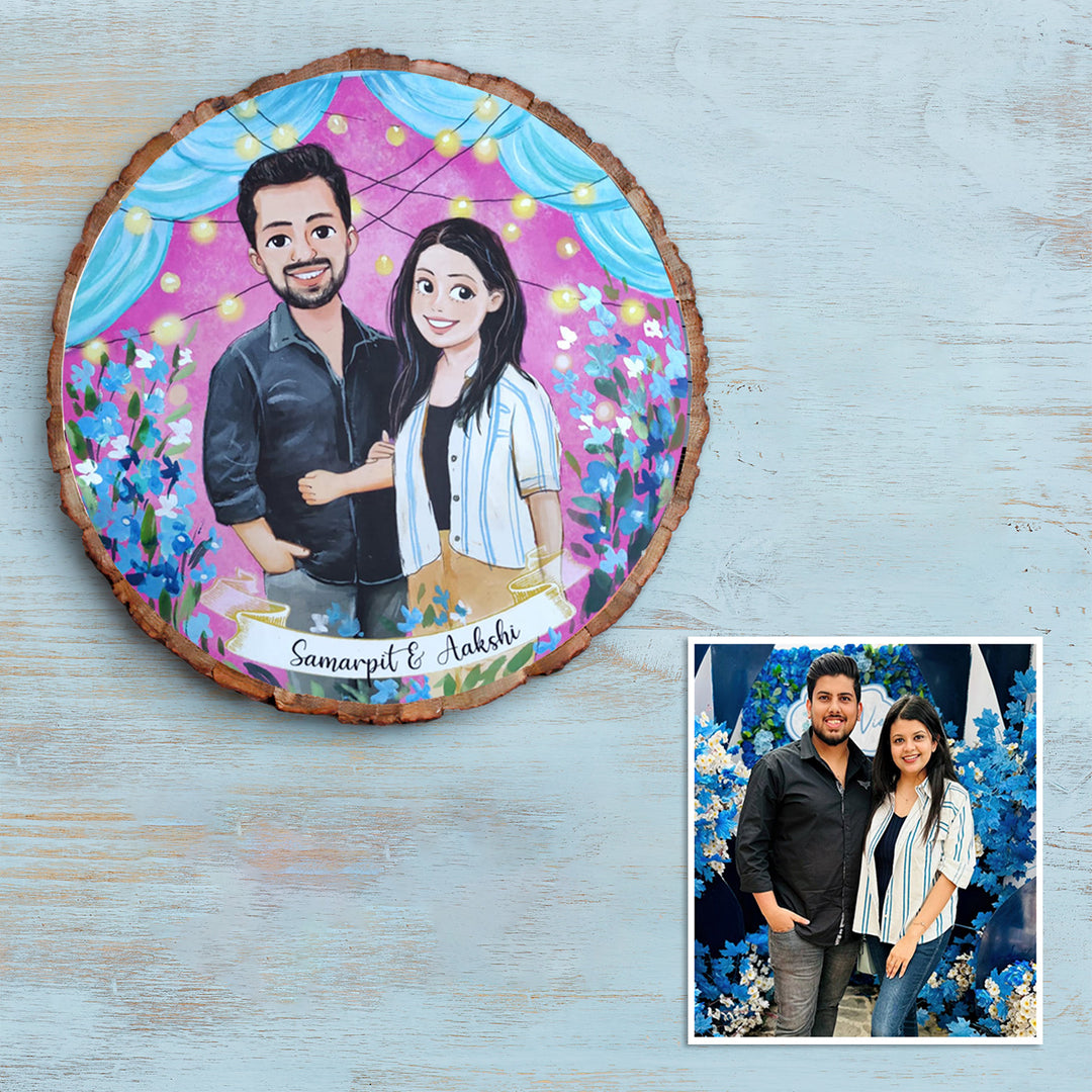 Photo Caricature Bark Nameplate with Stand - Zwende