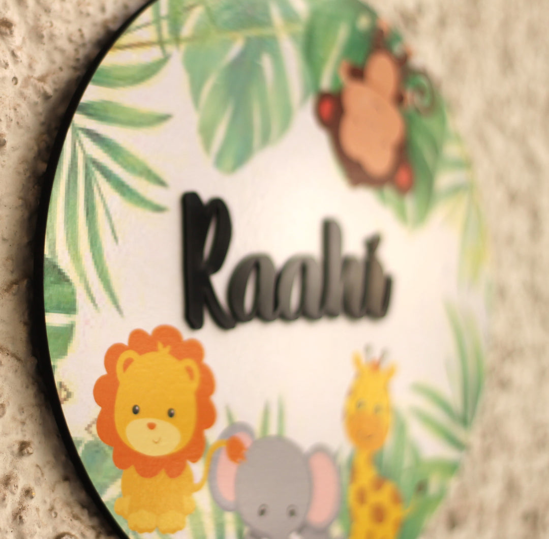 Personalized Printed Animal Kingdom Mdf Wood Kids Name Plate With 3D Letters - Side View Showing Depth