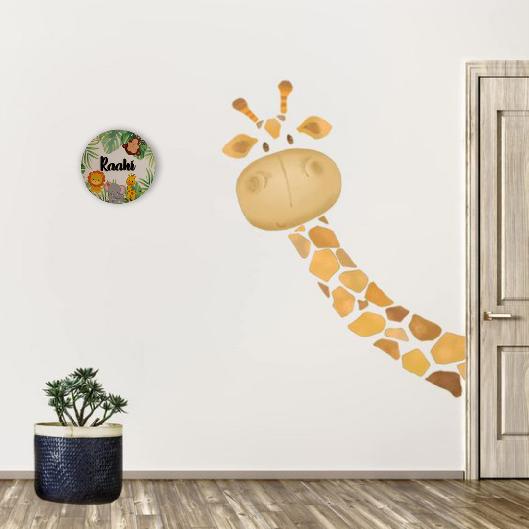 Personalized Printed Animal Kingdom Mdf Wood Kids Name Plate With 3D Letters - Mounted on Wall with Name Personalization