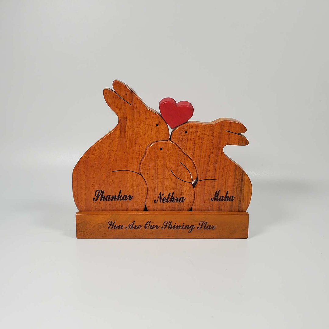 Personalized Rabbit Family Neem Wood Figurine Keepsake