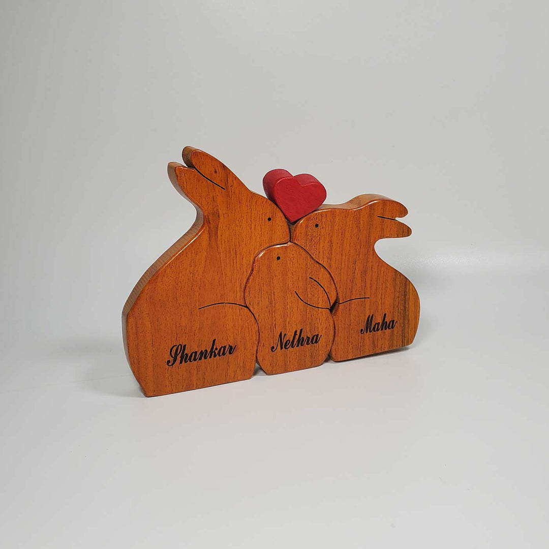 Personalized Rabbit Family Neem Wood Figurine Keepsake