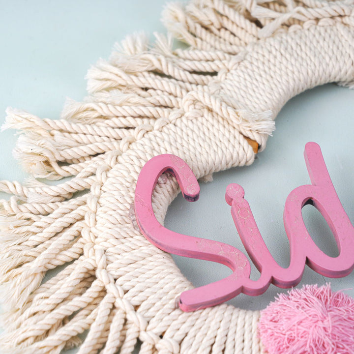 Macrame Cloud & Rainbow Personalized Nameplate For Kids