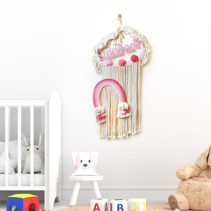 Macrame Cloud & Rainbow Personalized Nameplate For Kids