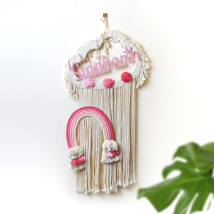 Macrame Cloud & Rainbow Personalized Nameplate For Kids