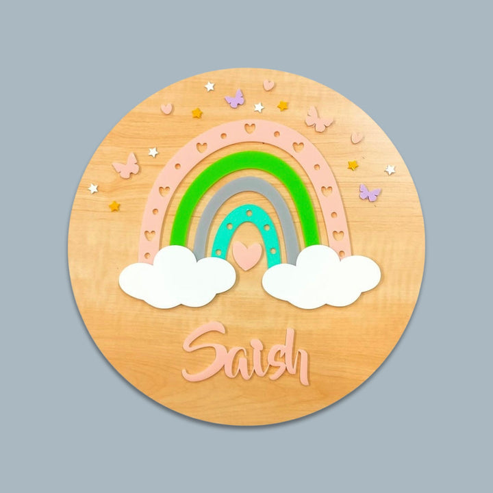 Personalized Peach Rainbow Radiance Theme Acrylic Kids Name Plate