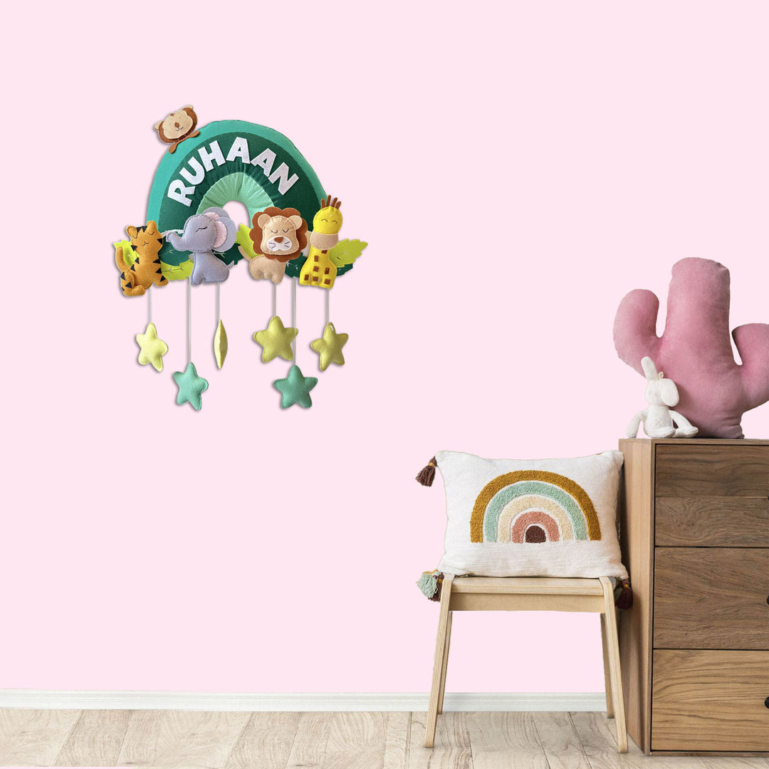 Personalized Felt Animal & Rainbow Theme Kids Nameplate