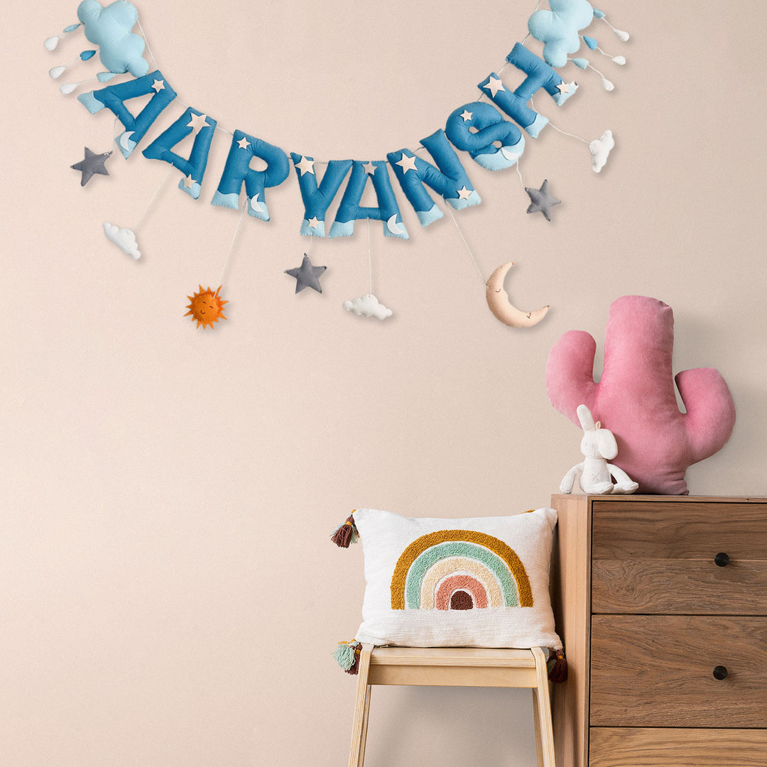 Handcrafted Personalized Cloud Theme Bunting For Kids