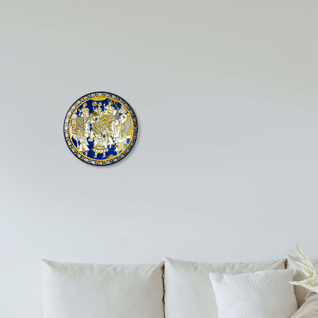 Handpainted Wooden Wall Plate With Rajasthani Artwork - Zwende