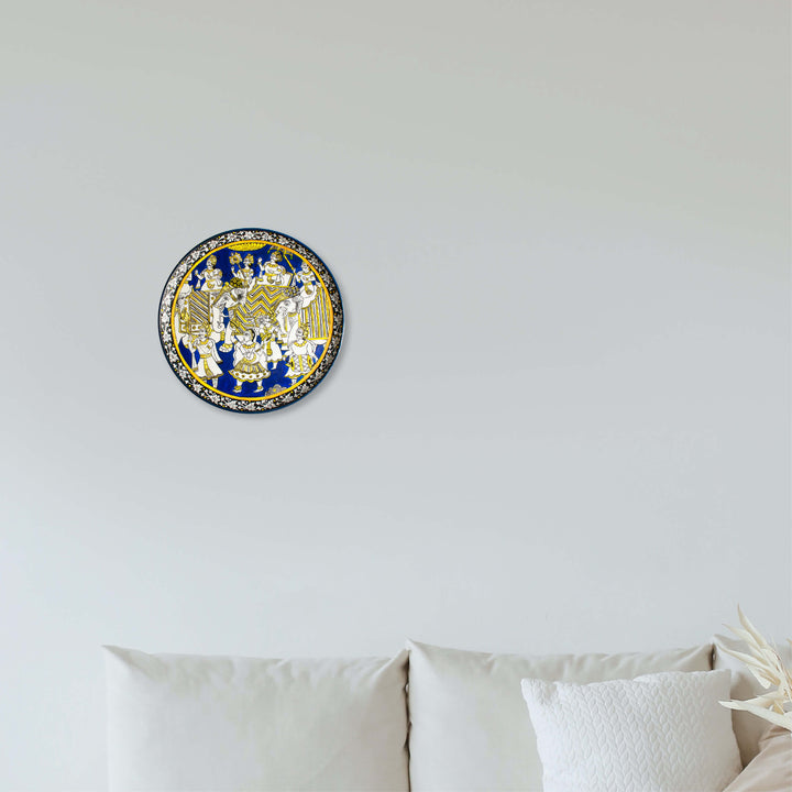 Handpainted Wooden Wall Plate With Rajasthani Artwork - Zwende