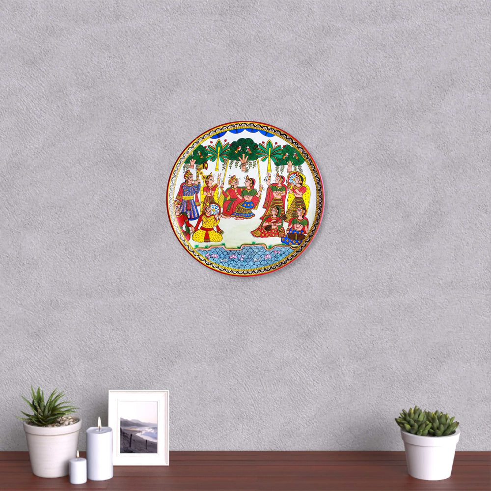 Handpainted Wooden Wall Plate With Rajasthani Artwork - Zwende
