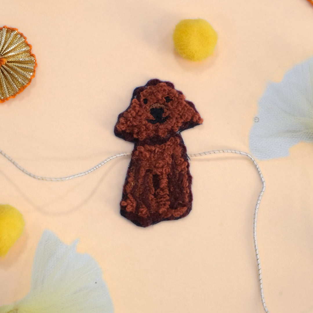 Handmade Thread Embroidered "Cute Dog" Reusable Rakhi Magnet For Brother