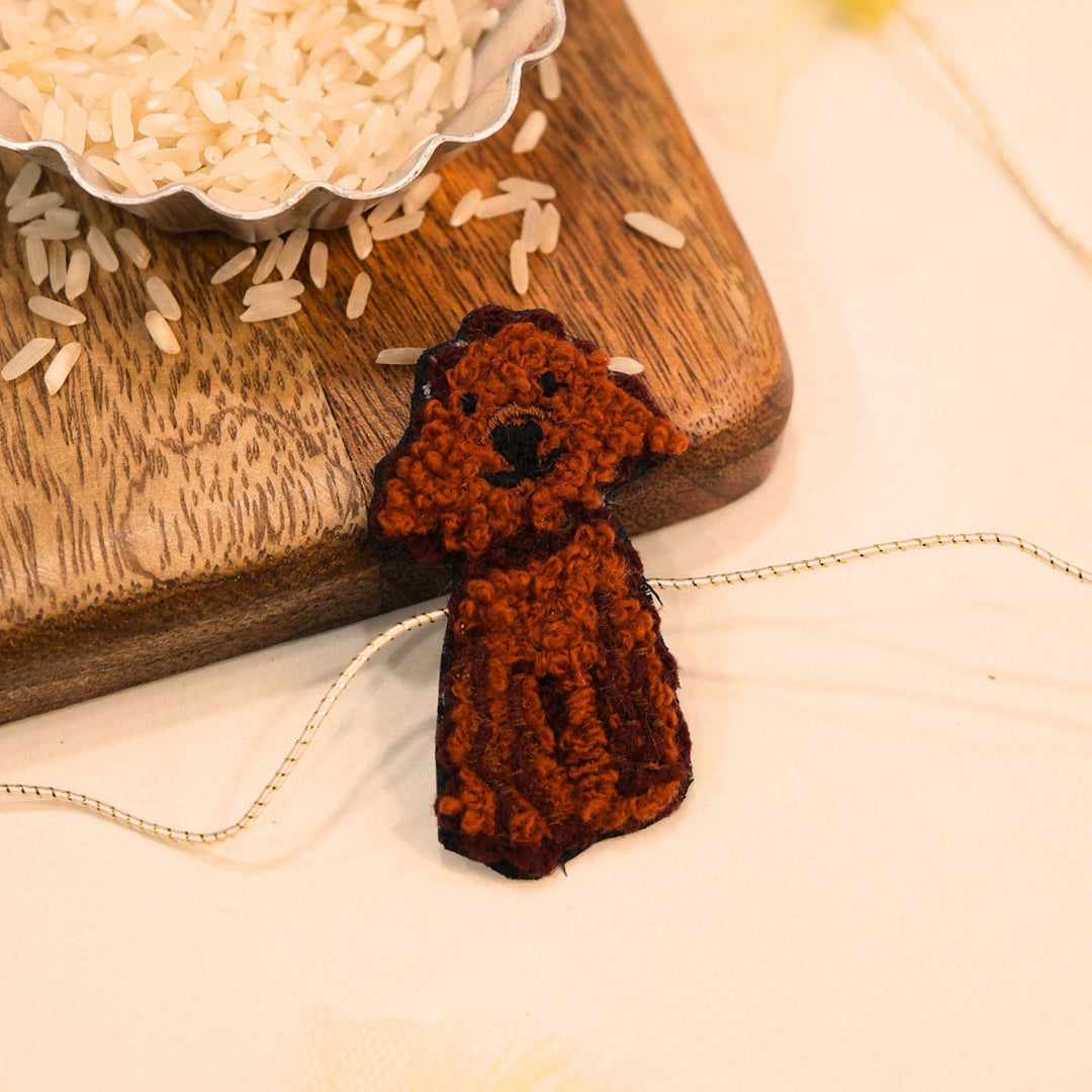 Handmade Thread Embroidered "Cute Dog" Reusable Rakhi Magnet For Brother