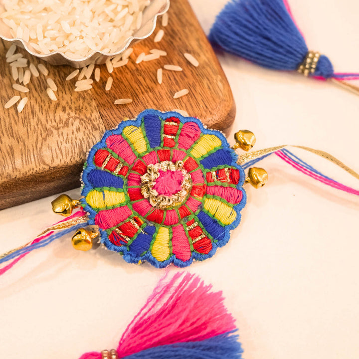 Handmade Thread Embroidered "Bandhan Chakri" Reusable Rakhi Magnet For Brother