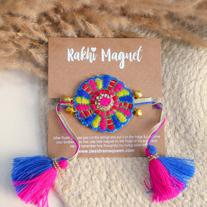 Handmade Thread Embroidered "Bandhan Chakri" Reusable Rakhi Magnet For Brother