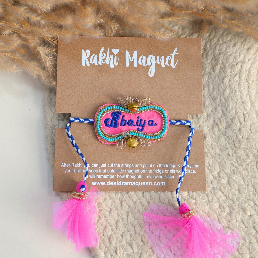 Handmade Beaded "Bhaiya" Reusable Rakhi Magnet For Brother