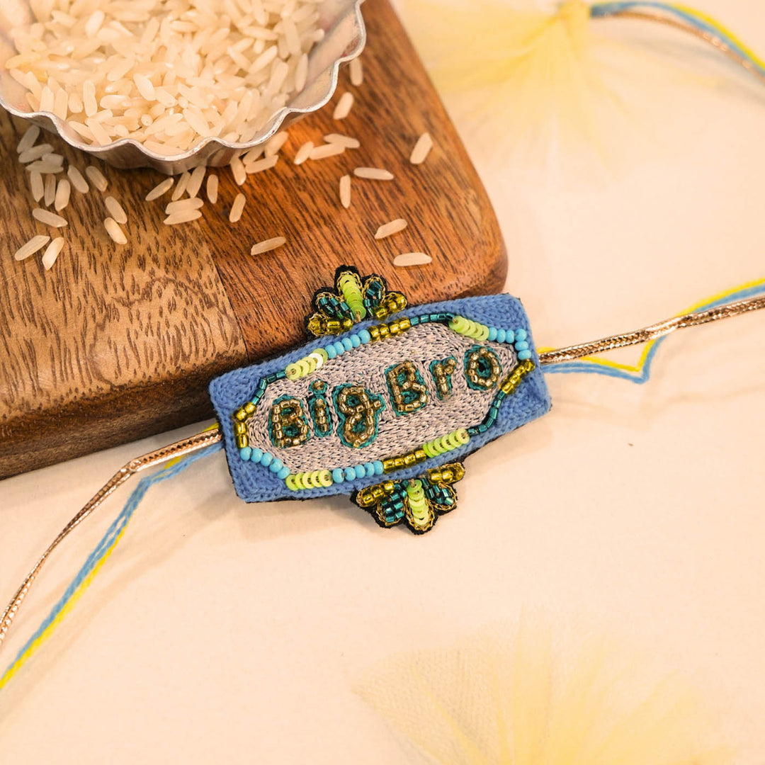 Handmade Beaded "Big Bro" Reusable Rakhi Magnet With Roli Chawal For Brother