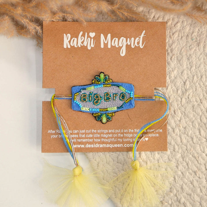 Handmade Beaded "Big Bro" Reusable Rakhi Magnet With Roli Chawal For Brother