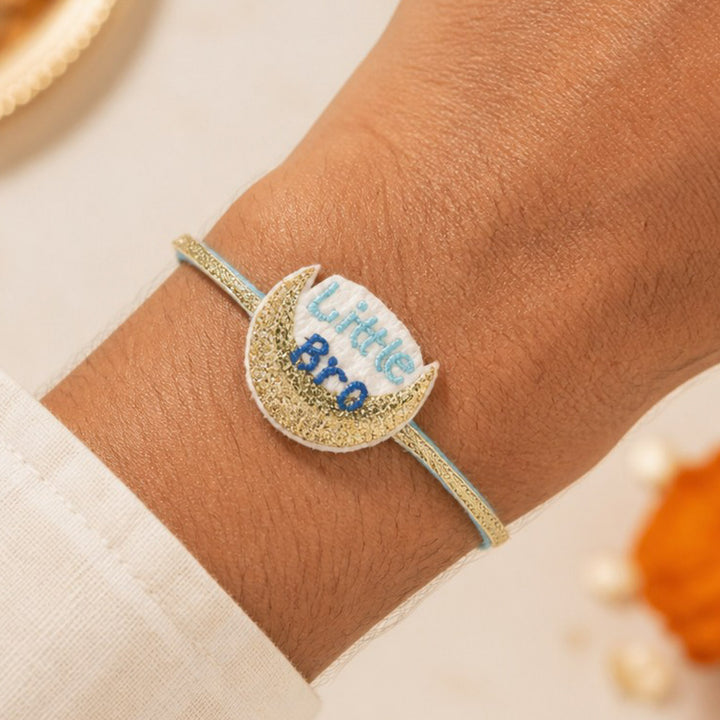 Handmade Thread Embroidered "Little Bro" Reusable Rakhi Magnet For Brother