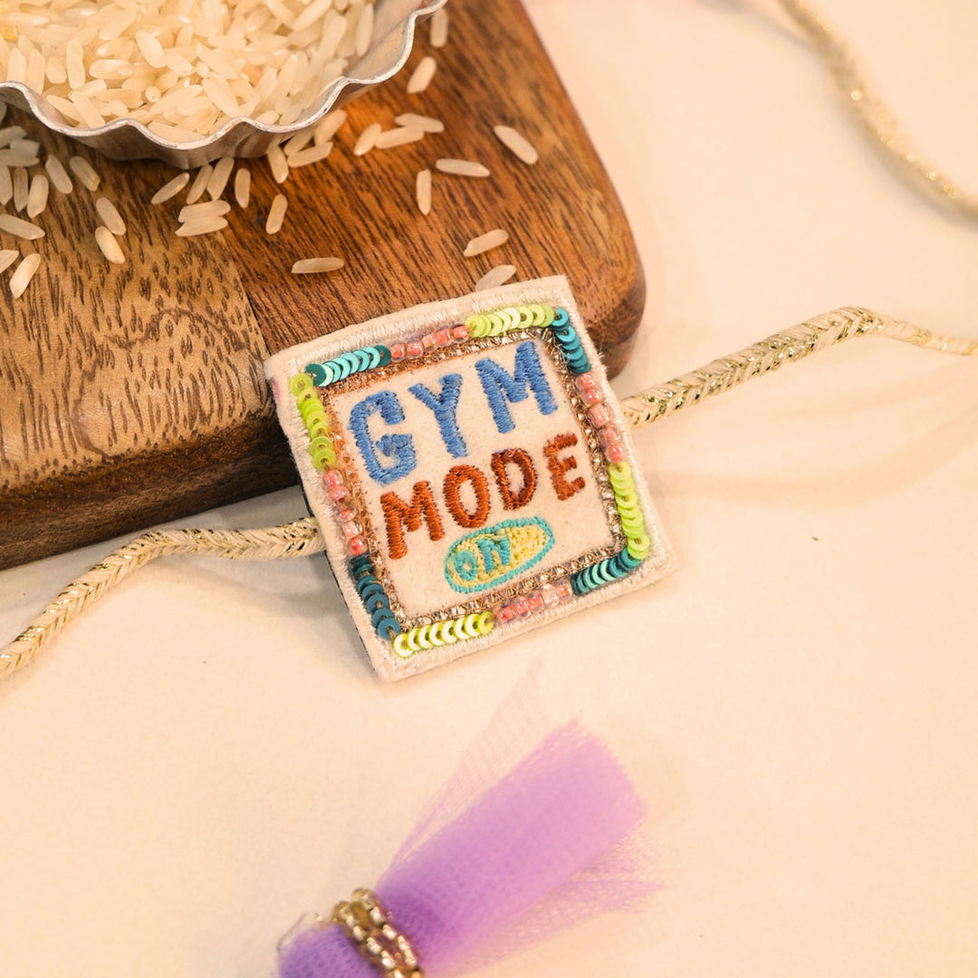 Handmade Beaded "Gym Mode On" Reusable Rakhi Magnet For Brother