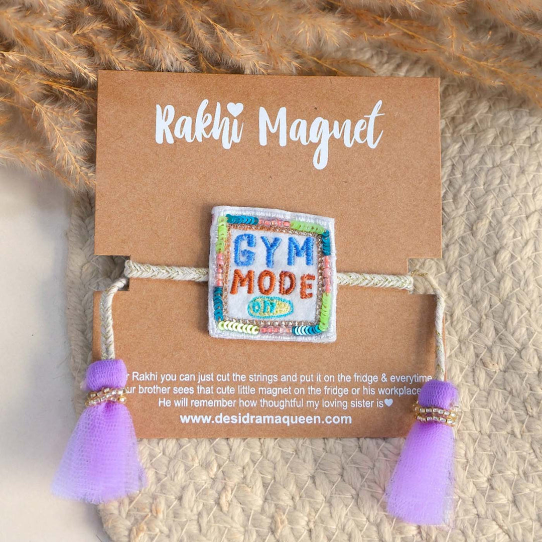 Handmade Beaded "Gym Mode On" Reusable Rakhi Magnet For Brother